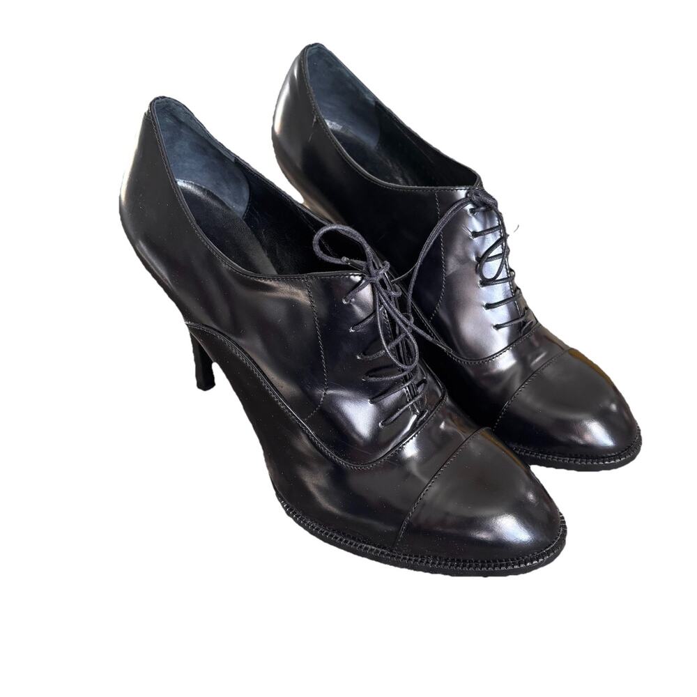 Cole Haan black leather lace-up high-heel oxford booties Stilettos Pumps Sz 9
